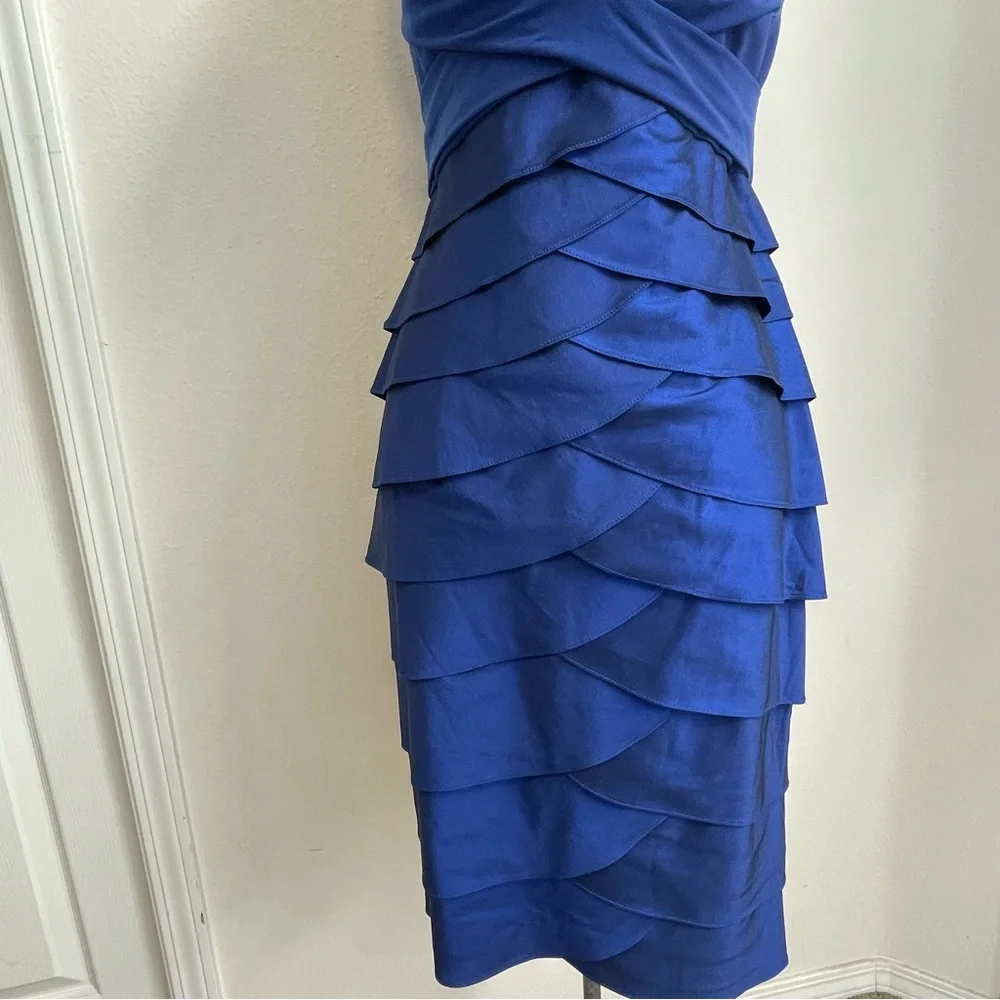 Adrianna Papell Cocktail Dress Women 6 Blue Sleeveless Tiered Ruffle Formal part